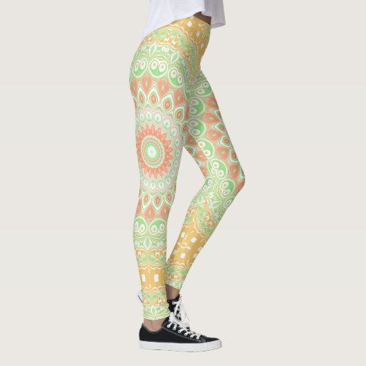 Zomer Geel en Groen Mandala Patroon Ontwerp Leggings (Rechts)