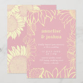 Zomer geel roze bloemen moderne bruiloft kaart (Voorkant / Achterkant)