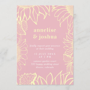 Zomer geel roze bloemen moderne bruiloft kaart