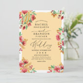 Zomer Geel Roze Rode Bloemen Waterverf bruiloft Kaart (Staand voorkant)