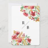 Zomer Geel Roze Rode Bloemen Waterverf bruiloft Kaart (Achterkant)