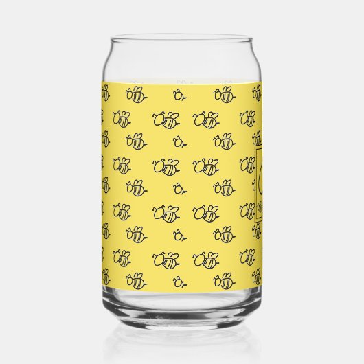 Zomer Gele Bee Doodles Monogrammed Blikvorm Glas (Rechts)