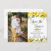 Zomer gele bloemenbruiloft foto opslaan van de dat aankondigingskaart (Voorkant / Achterkant)