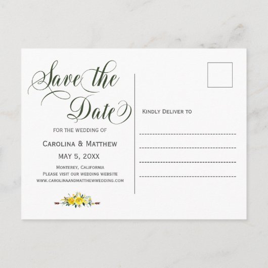 Zomer gele bloemenbruiloft foto opslaan van de dat aankondigingskaart (Achterkant)