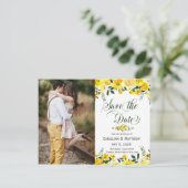 Zomer gele bloemenbruiloft foto opslaan van de dat aankondigingskaart (Staand voorkant)