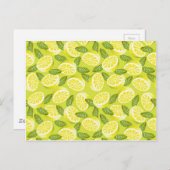 Zomer Gele Citroen Plakjes en bladeren op geel Briefkaart (Voorkant / Achterkant)
