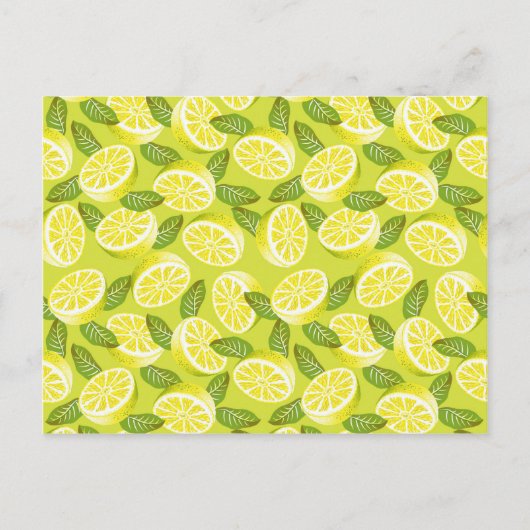 Zomer Gele Citroen Plakjes en bladeren op geel Briefkaart (Voorkant)