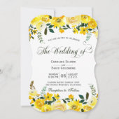 Zomer gele roos bloemige handgeschreven bruiloft kaart (Voorkant)