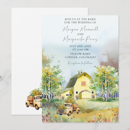 Zomer Gele Schuur Bruiloft Uitnodiging (Voorkant / Achterkant)