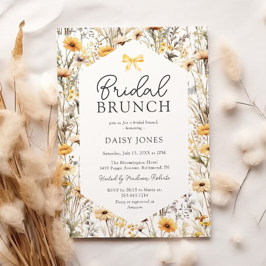Zomer Gele Wilde Bloem Bruidsborrel Brunch Kaart