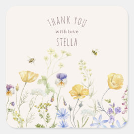 Zomer gelukzaligheid, wilde bloemen, rustiek, wate vierkante sticker