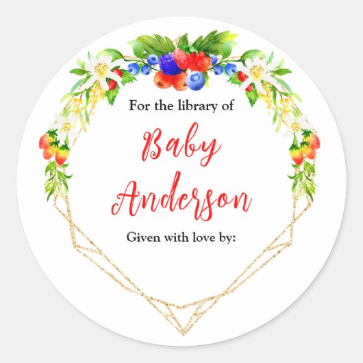 Zomer gemengde bessen Baby shower Bookplate Ronde Sticker (Voorkant)