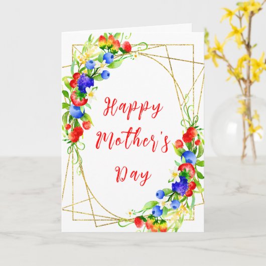 Zomer Gemengde Bessen Gelukkige Moederdag Kaart (Gele Bloem)