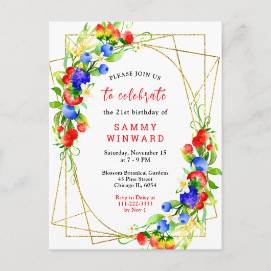 Zomer gemengde bessen verjaardagsfeestje briefkaart (Voorkant)