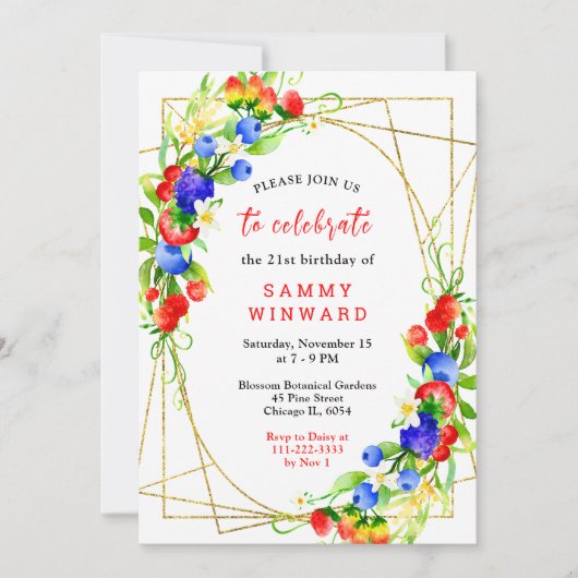 Zomer gemengde bessen verjaardagsfeestje kaart (Voorkant)