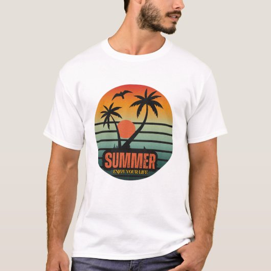 Zomer, Geniet van je leven, Retro zonnestrand T-shirt (Voorkant)