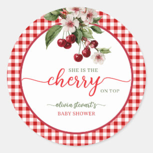 Zomer geruite Kersen thema Baby shower Ronde Sticker