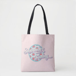 Zomer gevoel roze en blauwe retro typografie tote bag