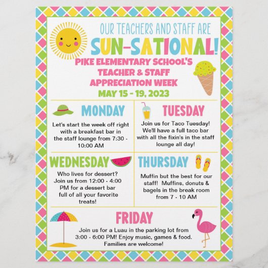 Zomer gewaardeerde leraar- en personeelswaardering flyer (Voorkant)