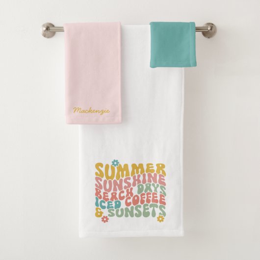 Zomer Gezegde Retro Beach Iced Coffee Zonsondergan Bad Handdoek (Insitu)