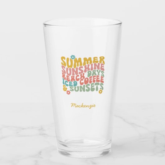 Zomer Gezegde Retro Beach Iced Coffee Zonsondergan Glas (Voorkant)