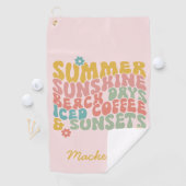 Zomer Gezegde Retro Beach Iced Coffee Zonsondergan Golfhanddoek (Insitu)