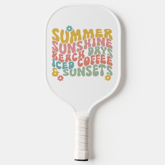 Zomer Gezegde Retro Beach Iced Coffee Zonsondergan Pickleball Paddle (Achterkant)