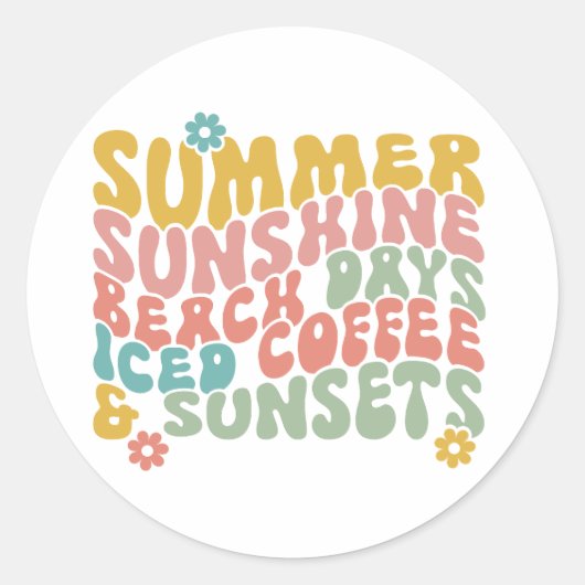 Zomer Gezegde Retro Beach Iced Coffee Zonsondergan Ronde Sticker (Voorkant)