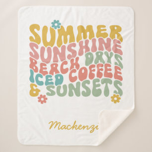 Zomer Gezegde Retro Beach Iced Coffee Zonsondergan Sherpa Deken