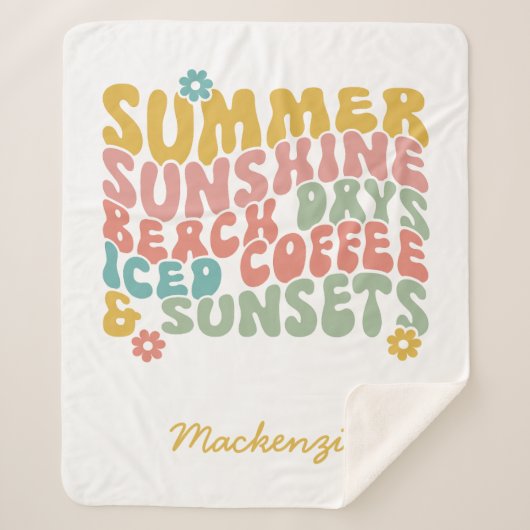 Zomer Gezegde Retro Beach Iced Coffee Zonsondergan Sherpa Deken (Voorkant)