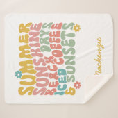 Zomer Gezegde Retro Beach Iced Coffee Zonsondergan Sherpa Deken (Voorkant (horizontaal))