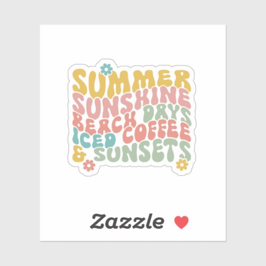 Zomer Gezegde Retro Beach Iced Coffee Zonsondergan Sticker (Vel)