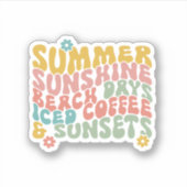Zomer Gezegde Retro Beach Iced Coffee Zonsondergan Sticker (Voorkant)