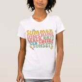 Zomer Gezegde Retro Beach Iced Coffee Zonsondergan T-shirt (Voorkant)