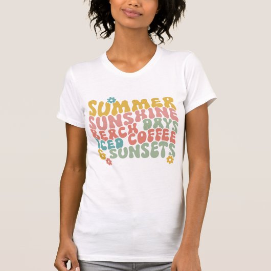 Zomer Gezegde Retro Beach Iced Coffee Zonsondergan T-shirt (Voorkant)