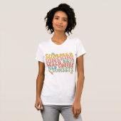 Zomer Gezegde Retro Beach Iced Coffee Zonsondergan T-shirt (Voorkant volledig)