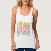 Zomer Gezegde Retro Beach Iced Coffee Zonsondergan Tanktop (Voorkant)