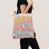 Zomer Gezegde Retro Beach Iced Coffee Zonsondergan Tote Bag (Dichtbij)