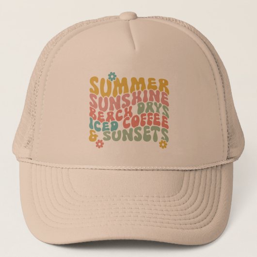 Zomer Gezegde Retro Beach Iced Coffee Zonsondergan Trucker Pet (Voorkant)