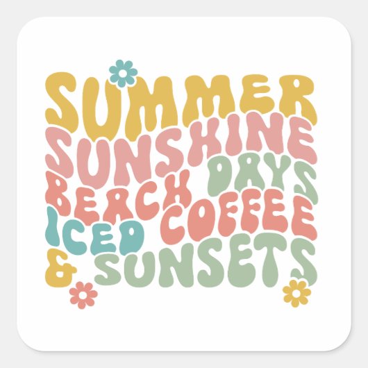 Zomer Gezegde Retro Beach Iced Coffee Zonsondergan Vierkante Sticker (Voorkant)