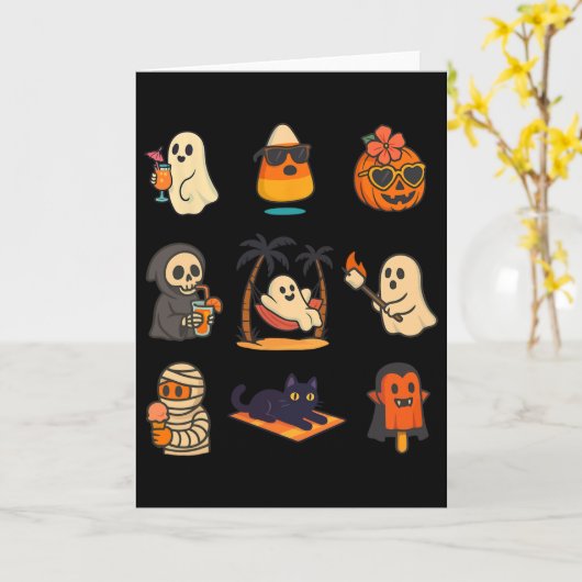 Zomer Ghost Pumpkin Halloween Spooky Summer T Kaart (Gele Bloem)