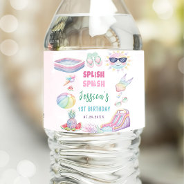 Zomer Glijbaan Meisje Verjaardagsfeestje Waterfles Etiket