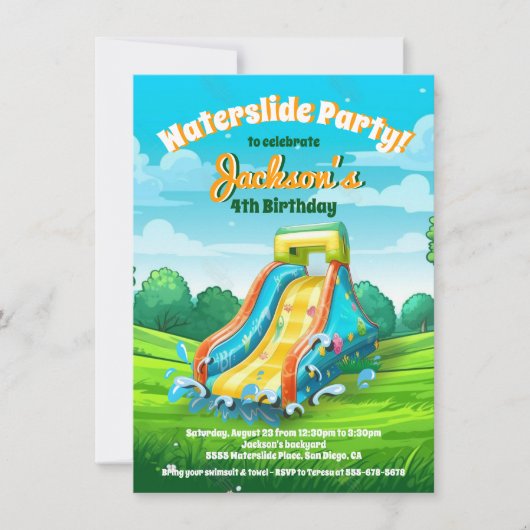 Zomer Glijbaan Zwembad verjaardagsfeestje Kaart (Voorkant)