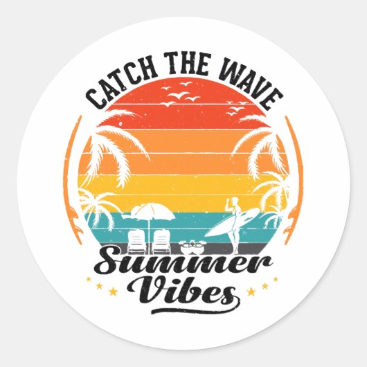 Zomer Golven Vangen Ronde Sticker (Voorkant)