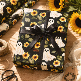 Zomer Gothic Geesten en Zonnebloemen Spooky Inpakpapier Vel