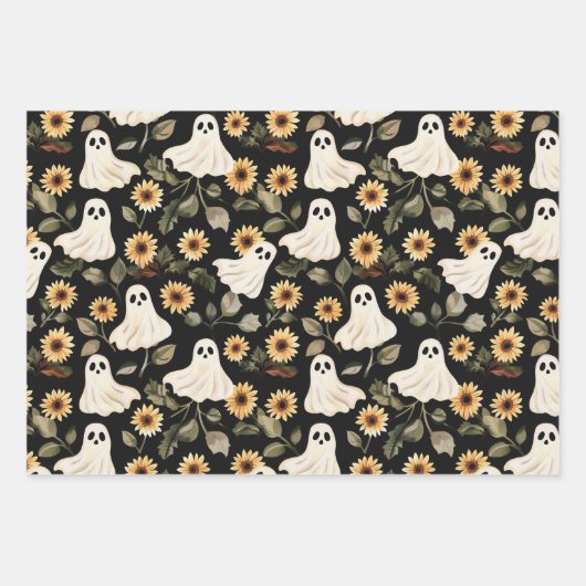Zomer Gothic Geesten en Zonnebloemen Spooky Inpakpapier Vel (Voorkant 3)