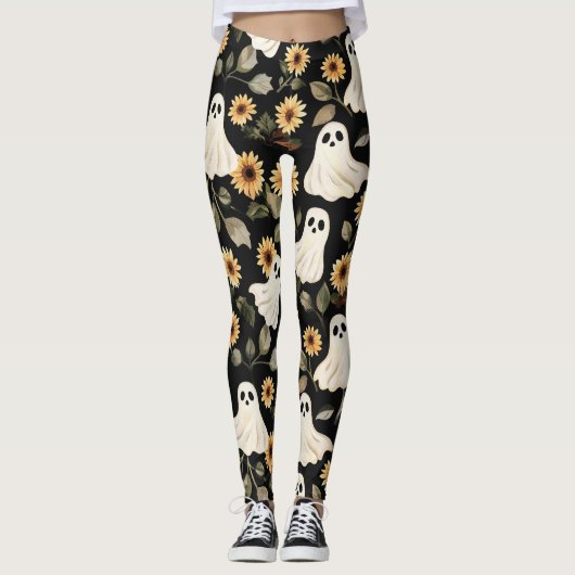 Zomer Gothic Geesten en Zonnebloemen Spooky Leggings (Voorkant)