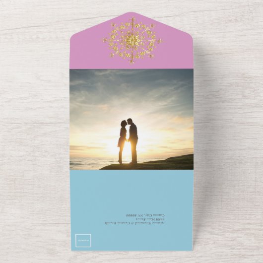 Zomer Goud Mandala Bruiloft All In One Uitnodiging (Buitenkant)