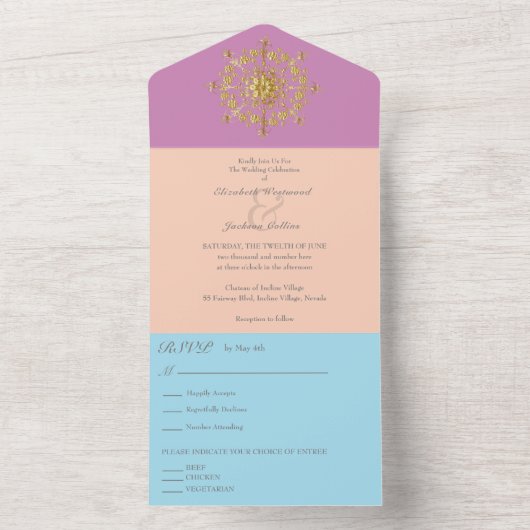 Zomer Goud Mandala Bruiloft All In One Uitnodiging (Binnen)