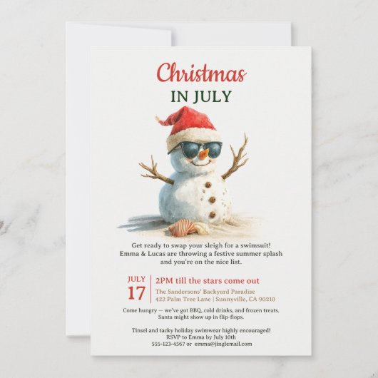 Zomer Grappige Kerst in Juli Sneeuwman Zonnebril Kaart (Voorkant)